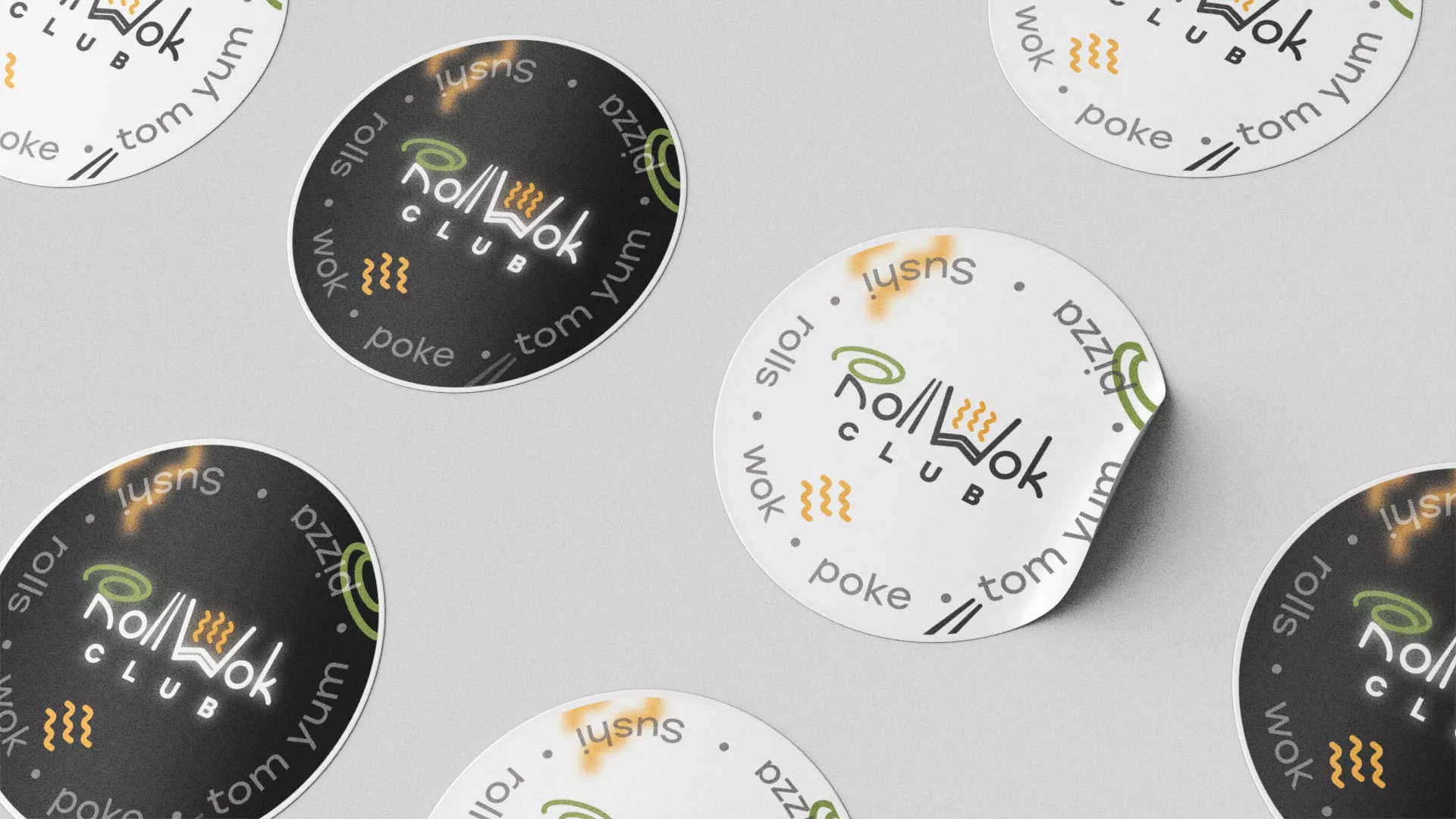 Разработка наклеек для суши-бара «Roll Wok Club» в Киришах