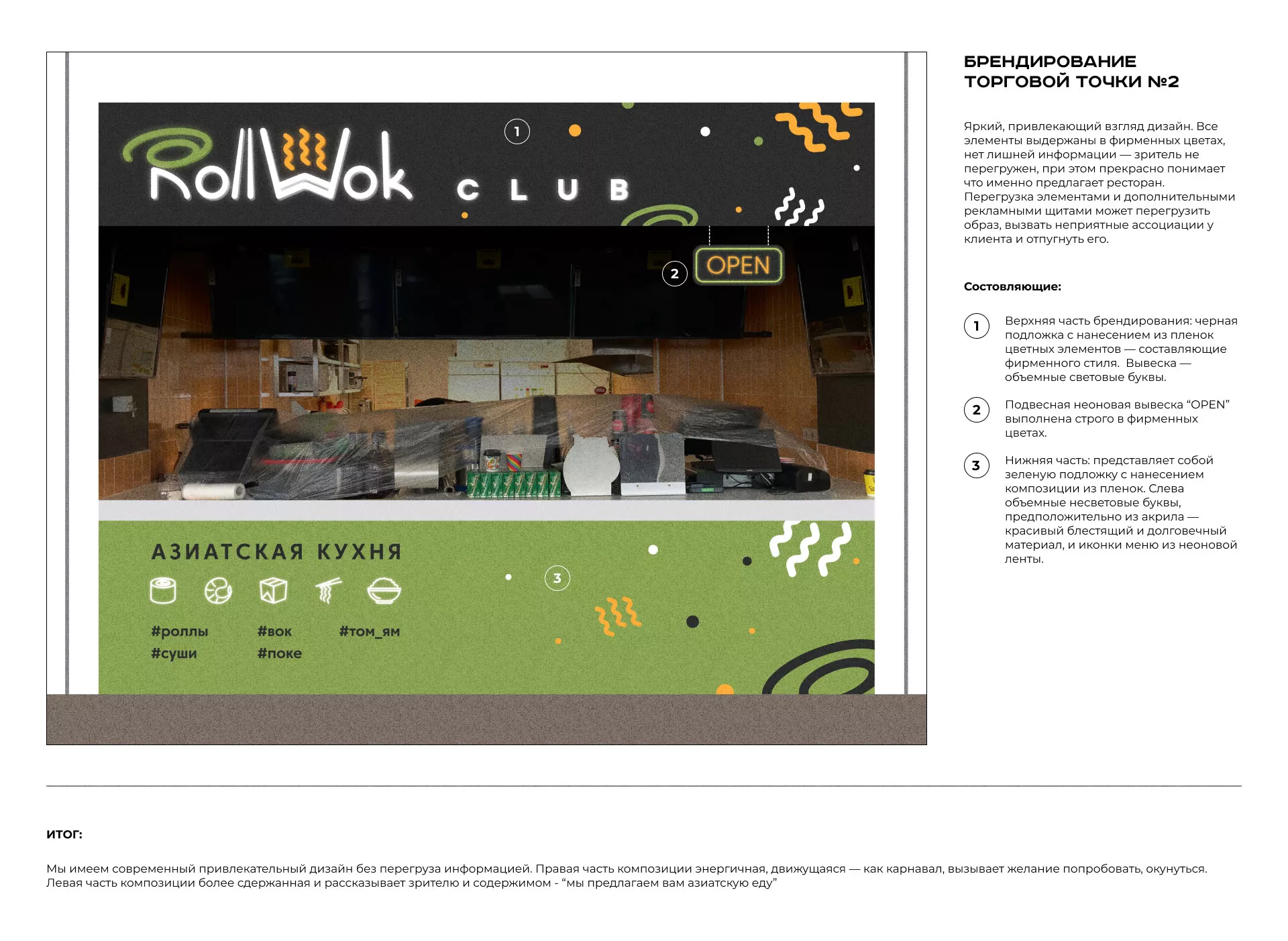 Брендирование торговых точек суши-бара «Roll Wok Club» в Киришах