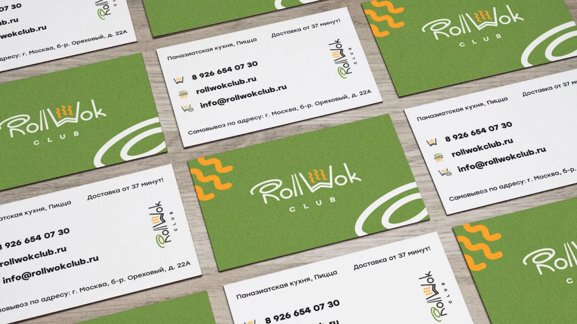 Разработка дизайна визиток суши-бара «Roll Wok Club» в Киришах